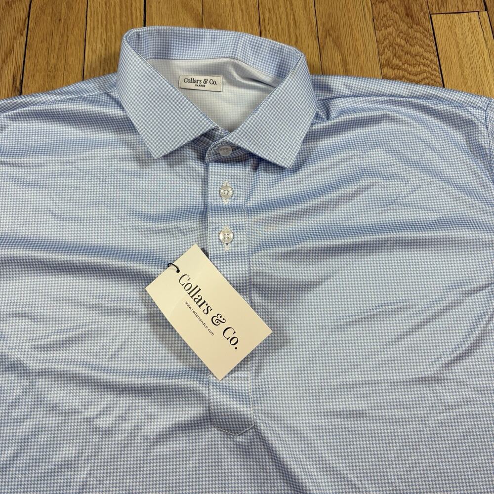 NWT Collars and Co Men’s Size XL Dress Collar Polo Shirt Blue Houndstooth